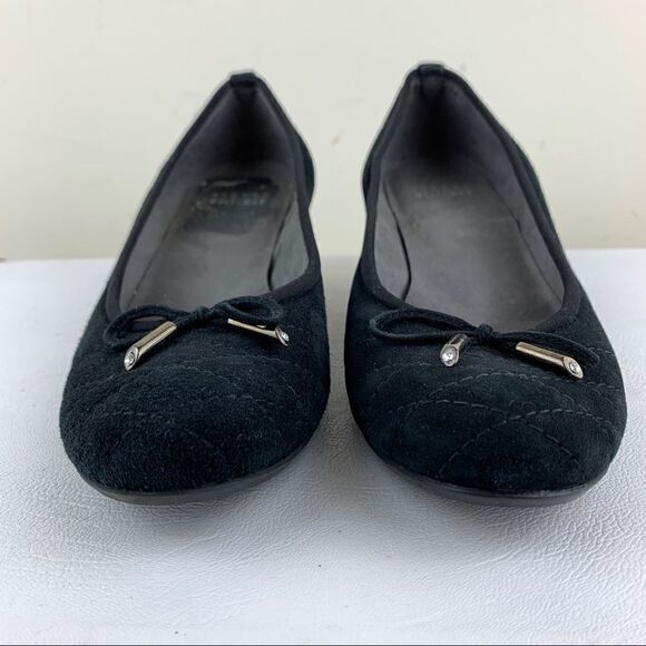 Stuart Weitzman Quilty Black Suede Wedge w/Bow 7.5 - Picture 5 of 14